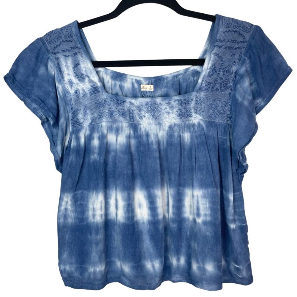 American Eagle Blue Tie Dye Square Neck Flowy Top